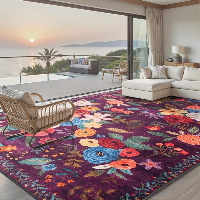 Area Rug 10x14 for Living Room, Machine Washable Floral Rug | Non Slip by WelcometoBabovid