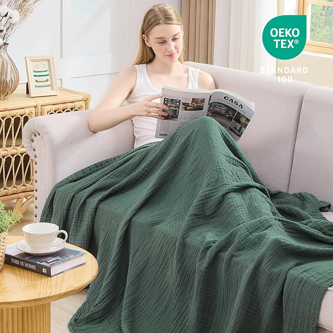 EMME Muslin Blankets for Adults Throw Blanket for Couch Breathable Gauze Soft - Image 3
