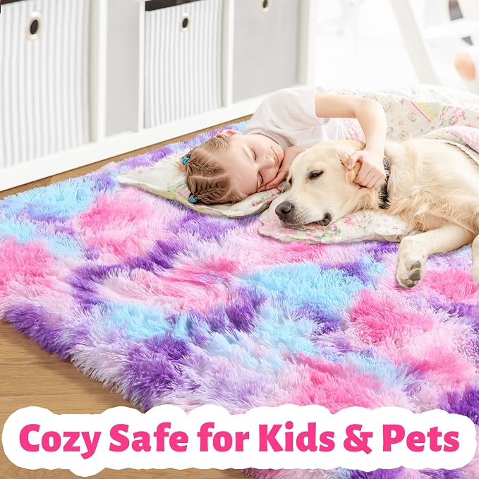 Amdrebio Pink Blue Purple Big Shaggy Rug 6x9 - Image 2