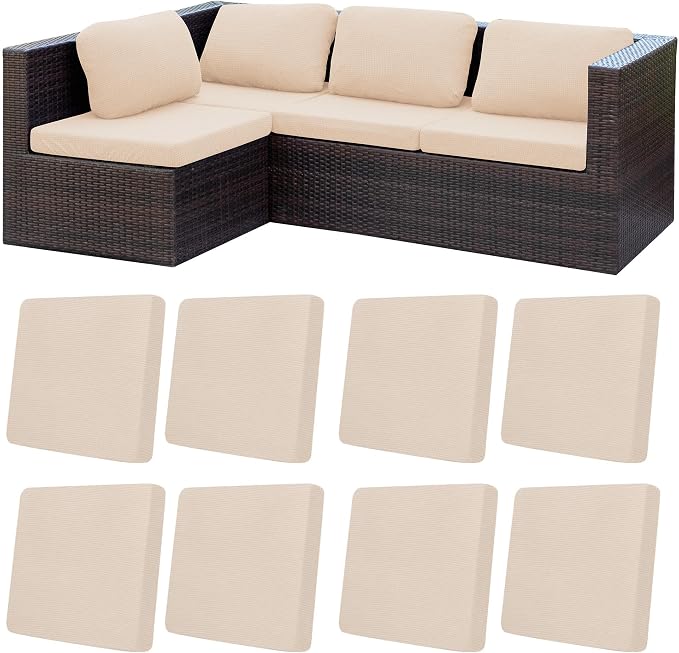8Pcs Patio Cushion Covers, Outdoor Stretch Cushion Covers, Washable | Stretch by Unknown