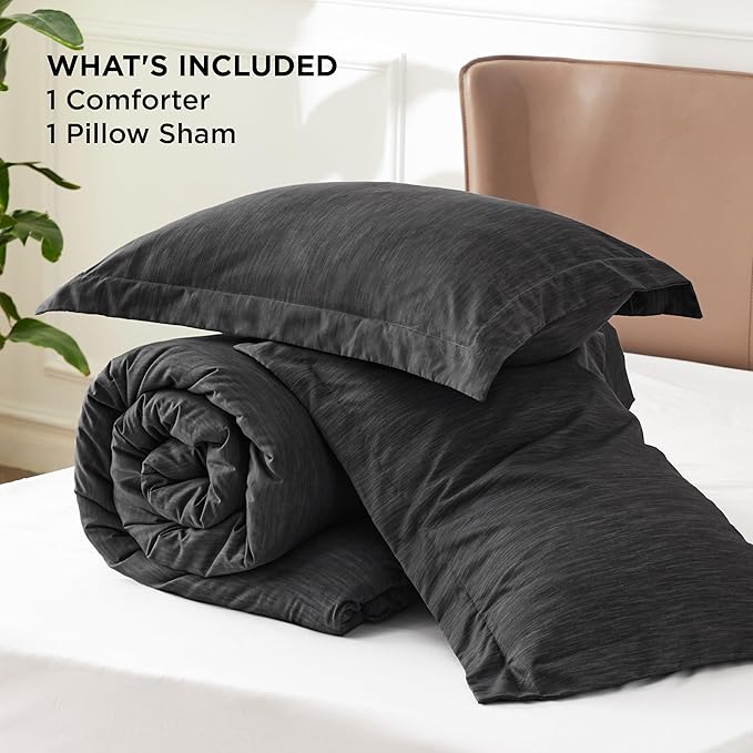 Bedsure Twin/Twin XL Comforter Set - Black Soft Bedding for All Seasons, Cationic Dyed Bed Set, 2 Pieces, 1 Twin Size Comforter (68"x88") and 1 Pillow Sham (20"x26"+2")