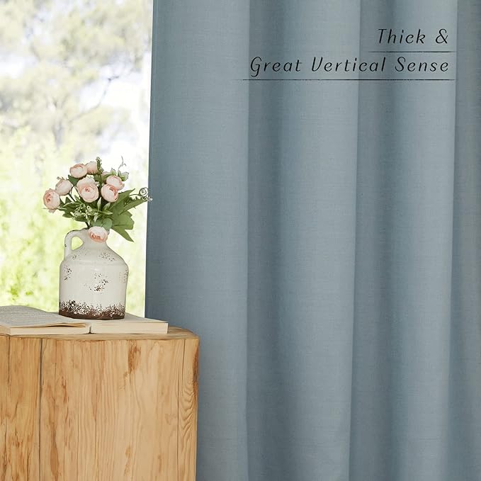 NICETOWN Flax Semi Sheer Stone Blue Linen Curtains - Image 5