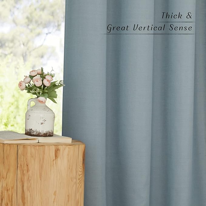 NICETOWN Linen Stone Blue Curtains 63 inch Length, Grommet Top Casual Semi - Image 3