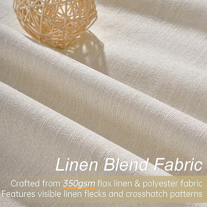 Topfinel Cream Linen Blackout Curtains 102 Inch Length 2 Panels Set - Image 3