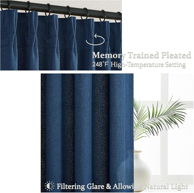 PleatedDrapes Denim Blue Semi Sheer Curtains 90 Inches Long - Image 3