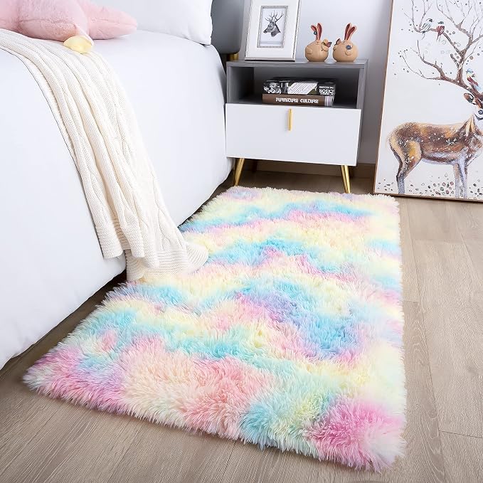 Noahas 2x4 Rainbow Fluffy Soft Runner Rug Non-Slip - Image 4