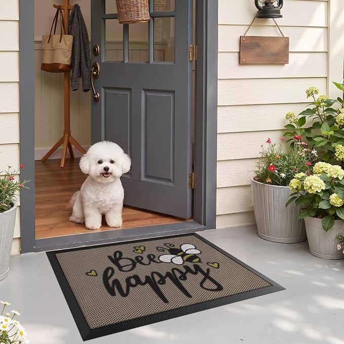 LUMI Outside Welcome Door Mat 17x30, Non-Slip Durable Rubber Easy Clean | Bee - Image 9