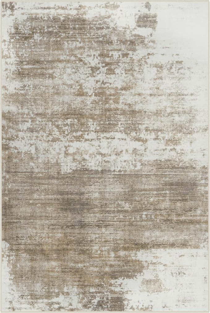 6x9 Area Rugs for Living Room: Washable Abstract Brown White Badroom Carpet | - Image 2