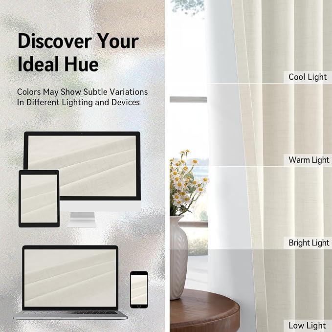 100% Blackout Linen Textured Curtains 72 Inch Long, Light Blocking, Thermal - Image 7