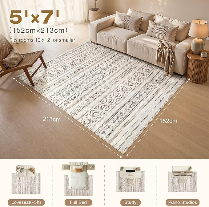 cotiled Boho 5x7 Area Rugs for Living Room: Soft Moroccan Washable Rug | Solve - Image 9