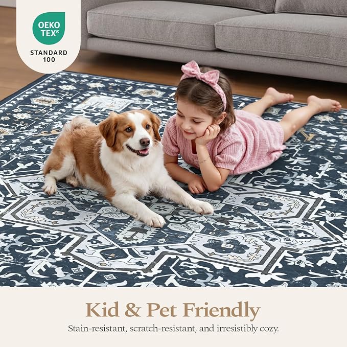 Rugflix 2x3 Entrance Rugs, Washable Navy Blue Entry Small Rug | Machine - Image 5