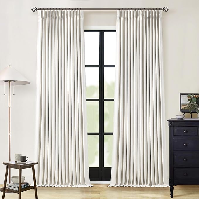 Natural Linen 100% Blackout Pinch Pleated Curtains 108 Inches Long 2 Panels | by Twodrapes