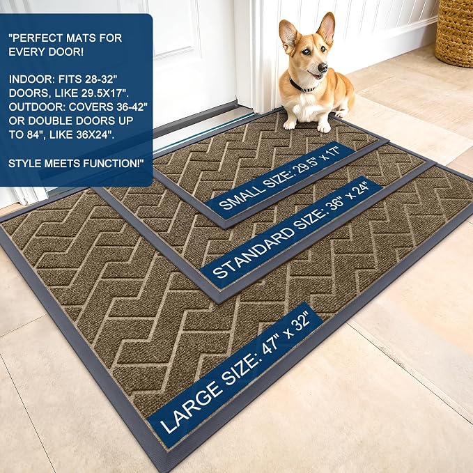 OLANLY Front Door Mat Outside 47x32, All-Season Absorbent Rubber Doormat | Brown - Image 2