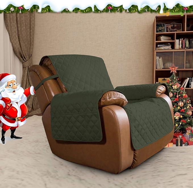 Easy-Going Reversible Couch Cover, Oversized Recliner, Army Green/Beige | - Image 2