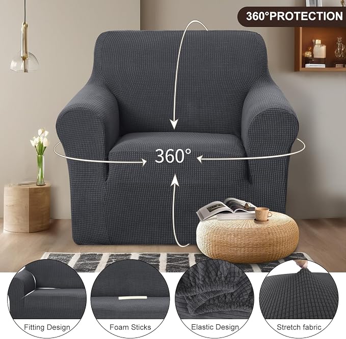 U-NICE HOME Stretch Recliner Chair Cover Armchair Slipcover, Dark Grey | - Image 3