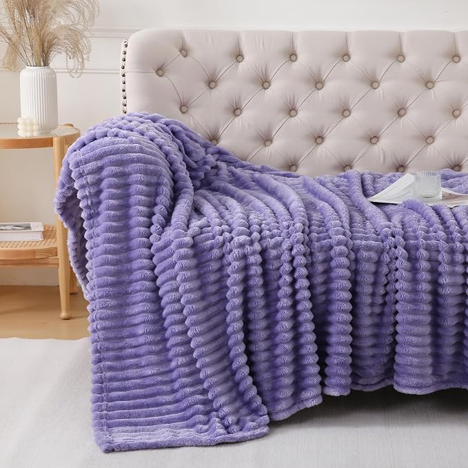 Lavender Throw Blanket for Couch Sofa 60x80 inches Striped Design | Fleece - Image 5