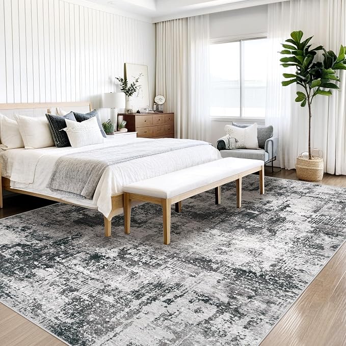 9x12 Area Rugs Washable Rug: Abstract Neutral Rugs Modern Non Slip Area Rug - Image 4