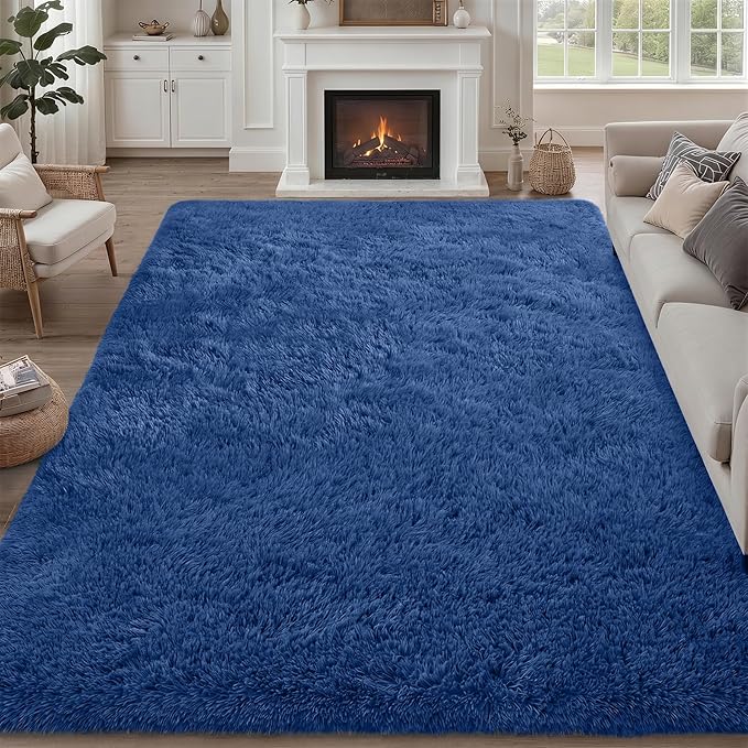 8x10 Area Rug Living Room Bedroom: Fluffy Plush Shag Carpet Blue | by Luxturiy