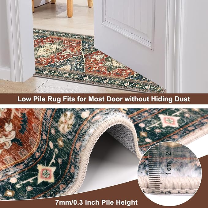 Yamaziot Washable Runner Rug, 2x10 Non-Slip Boho Hallway Kitchen Rug | Stain - Image 3