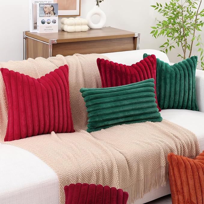 decorUhome Fall Faux Fur Throw Pillow Covers 12x20 Set of 2 Red | Decorative - Image 8