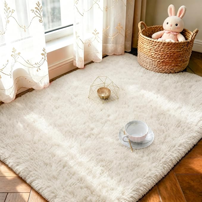 LOCHAS 2x3 Area Rugs Cream Fluffy Living Room Carpets by LOCHAS