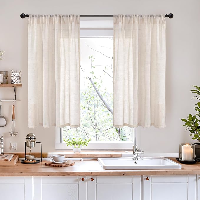 BGment Oatmeal Linen Curtains 42X40 Inch Length - Image 2