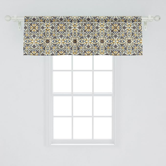 Ambesonne Turkish Pattern Window Valance Pack of 2, Flowers in and Traditional Style, Rod Pocket Curtain Valances for Kitchen Bedroom, 54" X 18", Earth Yellow Slate Blue