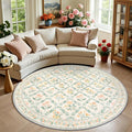 PLHXFR Round Area Rug Living Room: 6 ft Floral Washable Carpet Beige Multi | by PLHXFRSoftAreaRugs
