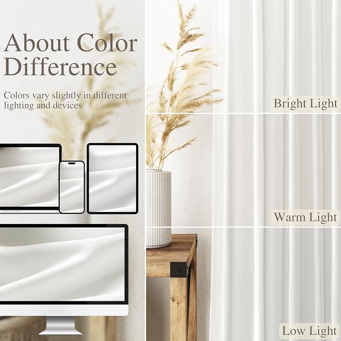 Linen Curtains 84 inches Long 2 Panel Set, Off White - Image 4