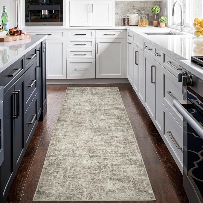 Runner Rugs for Hallways Kitchen 2.6x8 Non Slip Washable Beige Brown | Modern - Image 3