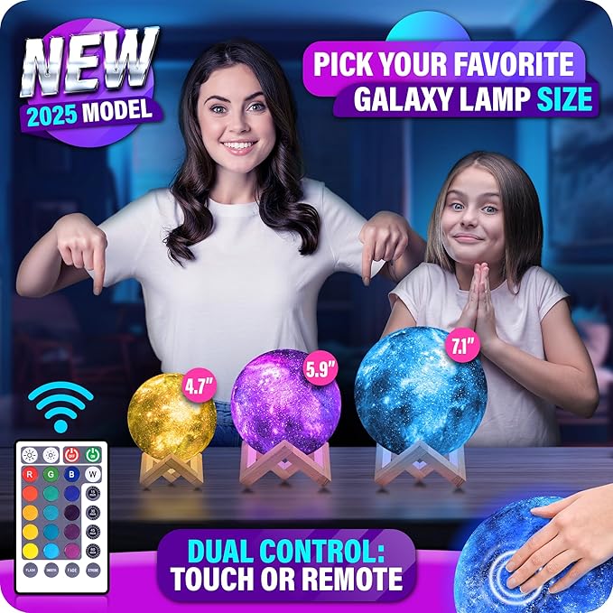 Mind-Glowing Galaxy Moon Lamp with Multi Colors, Touch/Remote, Wood Stand - Teen Girl Room Decor, Trendy Stuff - Christmas Gift for Any Year Old Teenage Girl - Cool Night Light for Kids (4.7 inch)