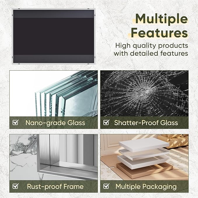 Suidia Bathroom Mirror, 24" x 36" Wall Mirror Metal Framed, Bathroom Vanity Mirror for Living Room Bedroom Bathroom Entryway, Silver, Rect Corner Style