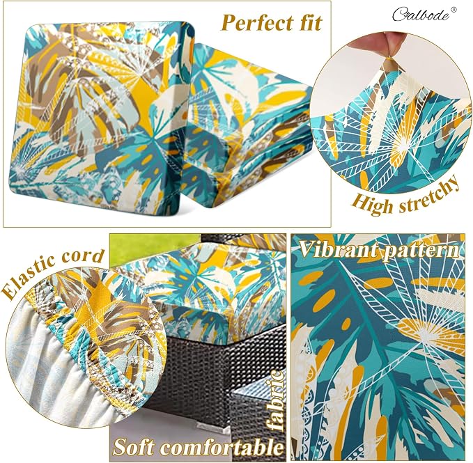 CALBODE 14pcs Outdoor Tropical Plant Printed Sofa Seat Cushion Covers Strechable - Image 3
