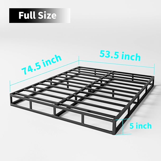 Full Box Spring 5 Inch Low Profile Heavy Duty Metal Frame Mattress Foundation Boxspring, Quiet Noise-Free,Easy Assembly