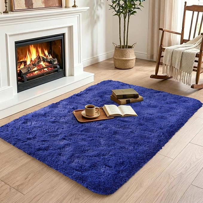 3x5 Royal Blue Fluffy Soft Area Rug Non-Slip - Image 4