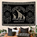 OSUNBD Viking Warship Tapestry Wall Hanging - Small 60x40inches Storm & Celtic Runes on Soft Flannel Aesthetic Mythology Tapestries Norse Mythology Art for Bedroom, Living Room Decor