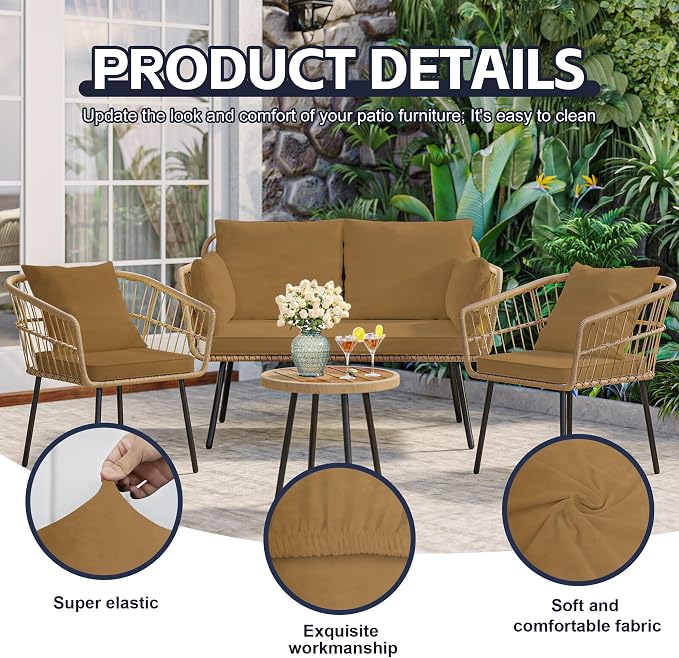 8Pcs Patio Cushion Covers, Outdoor Stretch Cushion Covers, Washable | Stretch - Image 3