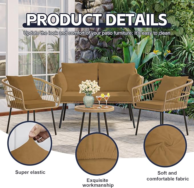 14Pcs Patio Cushion Covers, Outdoor Stretch Cushion Covers, Washable | Stretch - Image 3