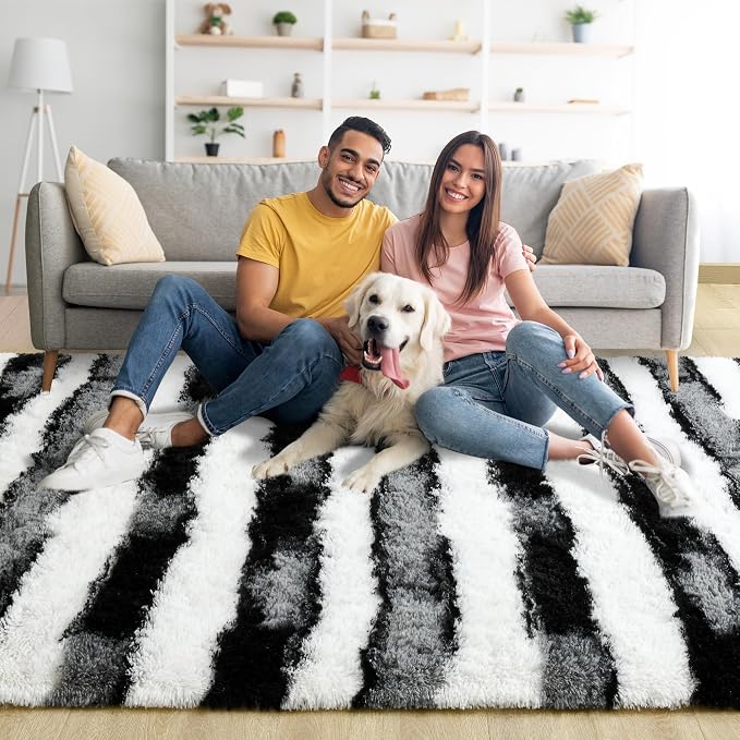6x9 Large Black and White Fluffy Area Rug Non-Slip - Image 4