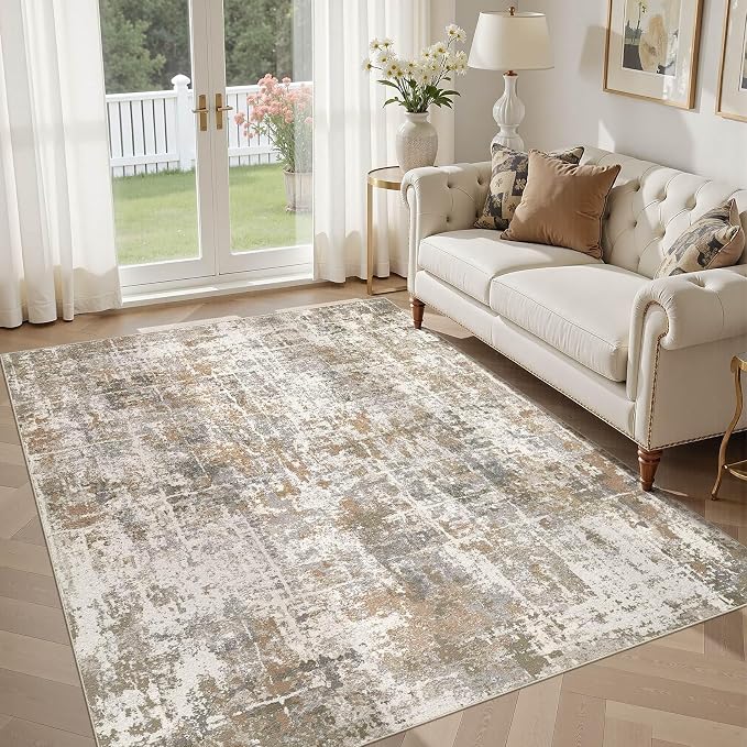 DMOYEST Area Rug Living Room Rugs 5x7 Washable Abstract Carpet | Neutral Modern - Image 7