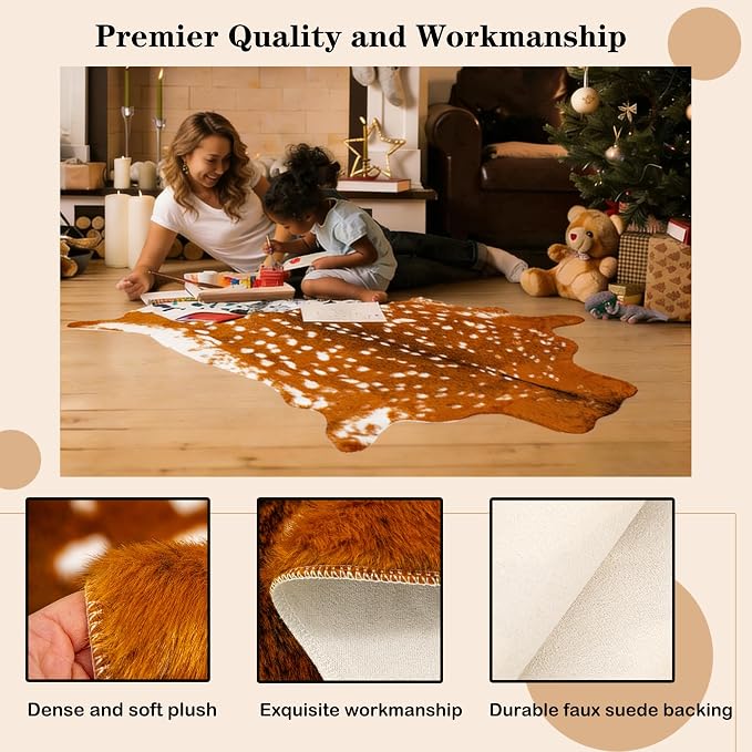 Huichenxing2021FURSTORE Faux Deer Hide Antelope Print Area Rug 5.3x6.6ft | Soft - Image 3