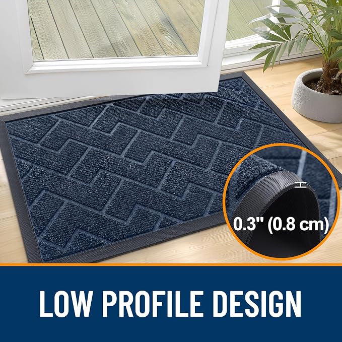 OLANLY Front Door Mat Outside 35x23, All-Season Absorbent Rubber Doormat | Blue - Image 4