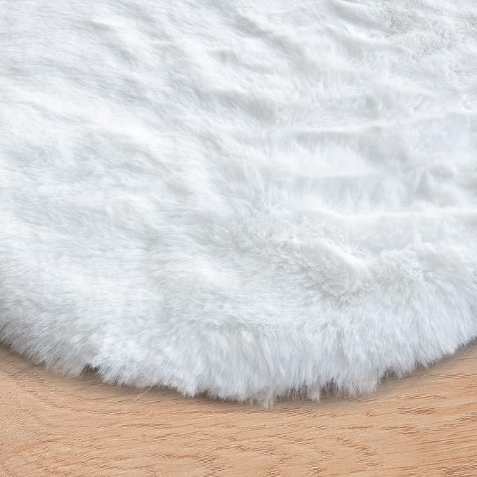 ORINOVA White Faux Fur Round Rug 4ft Fluffy Rabbit Fur Rug Machine Washable - Image 8