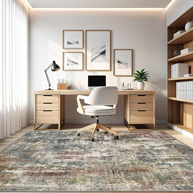 LOONGRUG 7x9 Area Rug Washable Large Neutral Modern Living Room Rugs | Abstract - Image 8