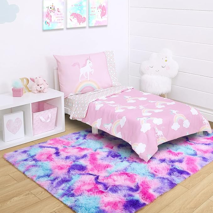 3x5 Tie-Dyed Pink Purple Blue Fluffy Area Rug Non-Slip - Image 8