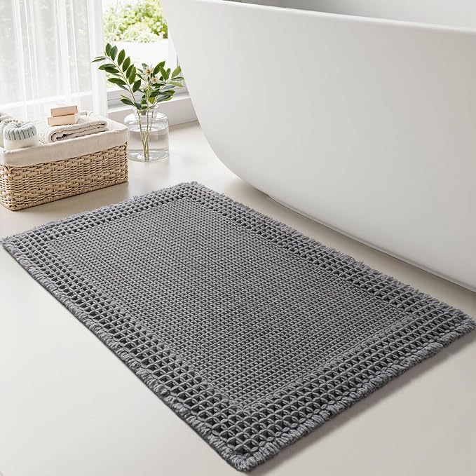 RESARE Waffle Bath Mat for Bathroom, Non Slip Bathroom Rugs 24x36 Dark Grey | by Resare