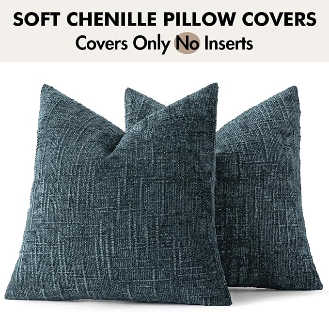 MIULEE Chenille Textured Throw Pillow Covers Blue 20x20 Set of 2 | Slubby - Image 7