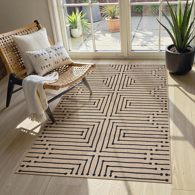 Lahome Boho 3x5 Outdoor Rugs for Entry, Washable Easy Jute Rug | Maze Lines by Lahome