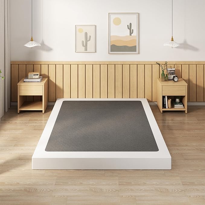 EMODA King Size Box Spring 4 Inch Heavy Duty Bed Base Metal Mattress Foundation with Fabric Cover, 3000LBS Max Weight Capacity, Noise Free, Easy Assembly