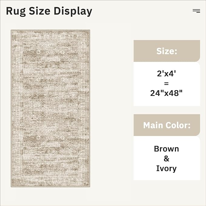 Soalmost 2x4 Washable Rugs for Kitchen, Small Area Rug Brown | Non-Slip Vintage - Image 5